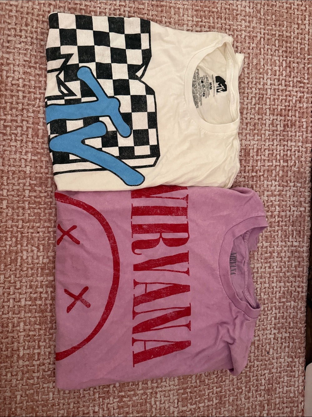 NIRVANA Purple Tee with Red Logo & White Checkerboard Graphic Tee Set